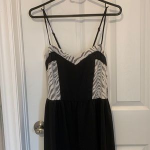 Black sweetheart high low dress with zebra like detailing